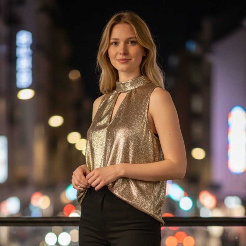 Express Shimmering Silver Sleeveless Blouse